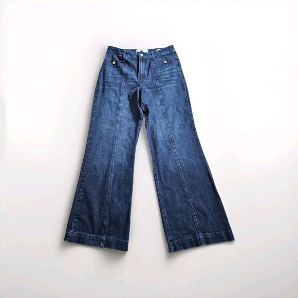 Sam Edelman Denim - Sam Edelman Jeans Womens 30 Dark Blue Codie Wide Leg High Rise Hippie Western